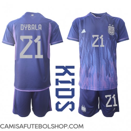 Camisa de time de futebol Argentina Paulo Dybala #21 Replicas 2º Equipamento Infantil Mundo 2022 Manga Curta (+ Calças curtas)